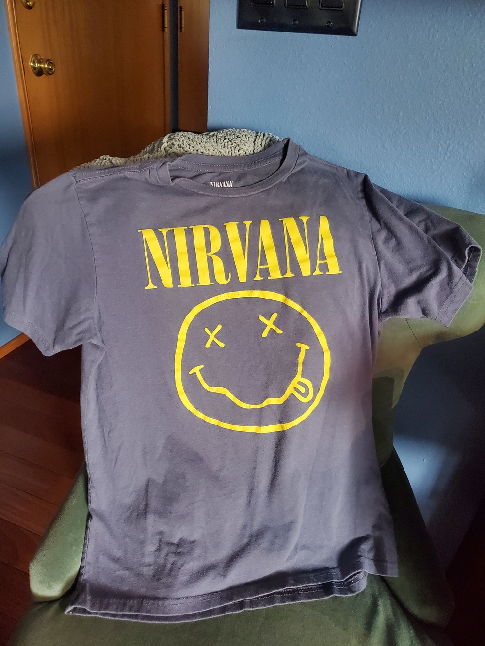 NIRVANA Charcoal Tee with Yellow Logo